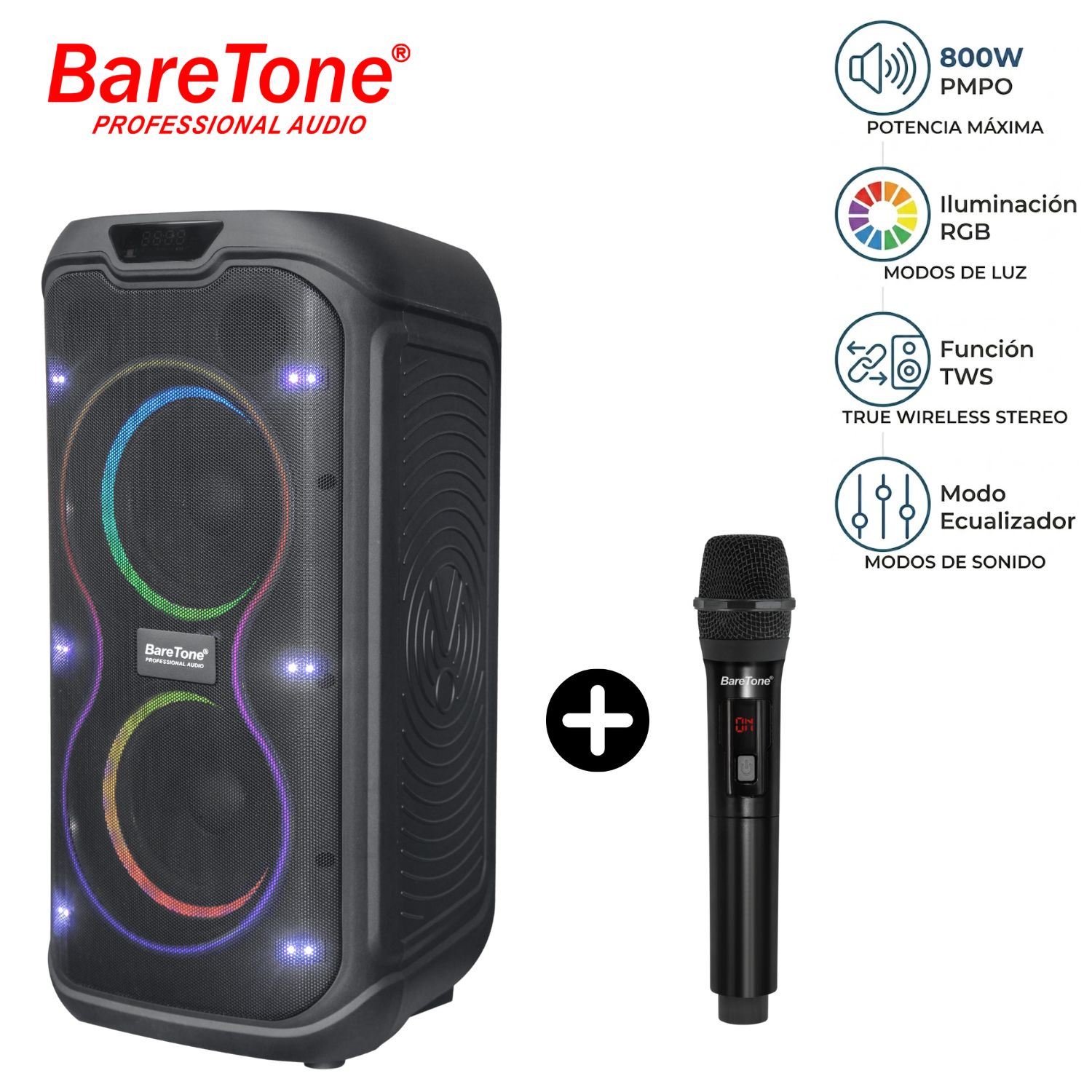 Promo Baretone Parlante MAX-265E1 PMPO 800W + Micrófono Inalámbrico WM 2401