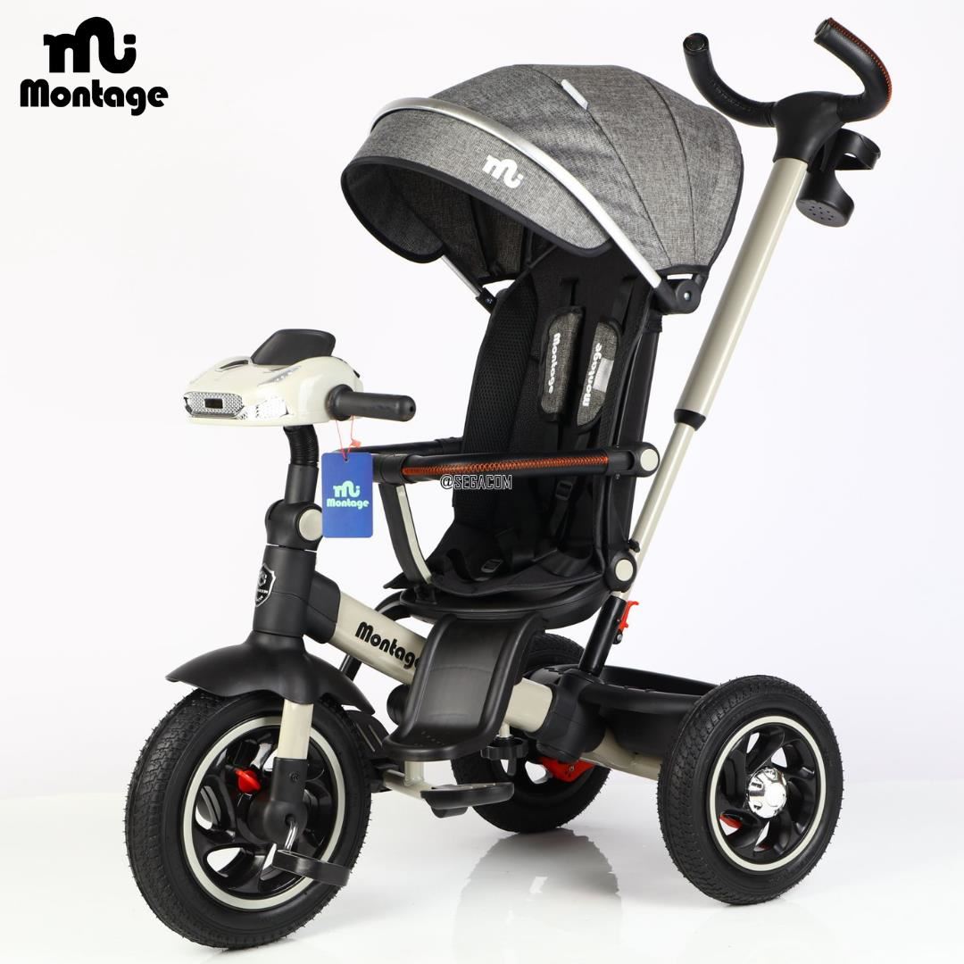 Triciclo 360° Giratorio Musical -MONTAGE PREMIUM- Gris