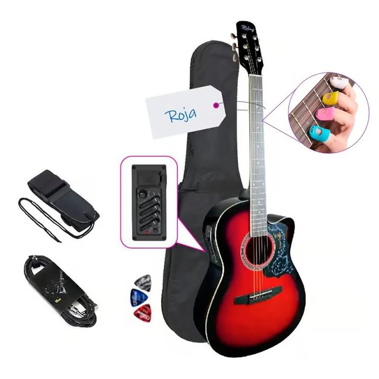 GUITARRA ELECTROACUSTICA NYLON ROJA