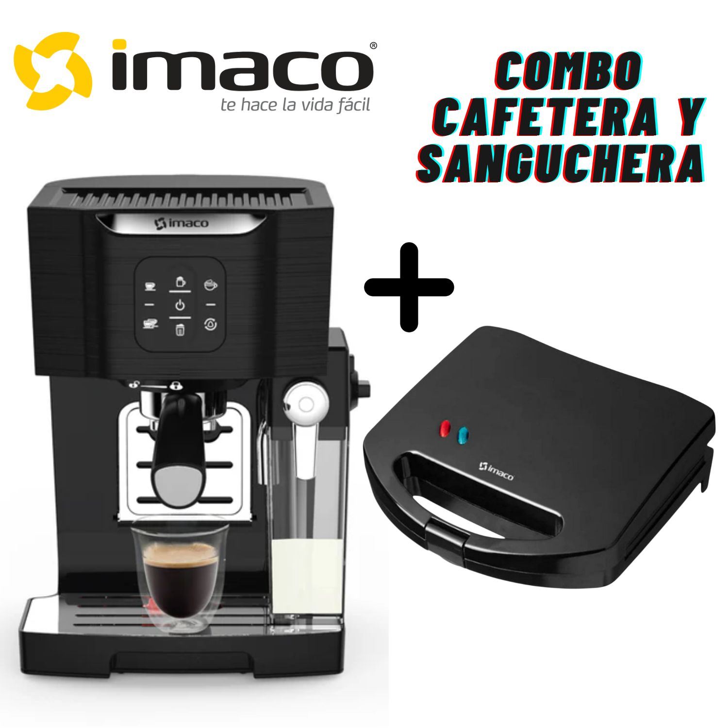 Combo Cafetera expresso Imaco IECM1550 + Sanguchera Imaco IST 101N Negro