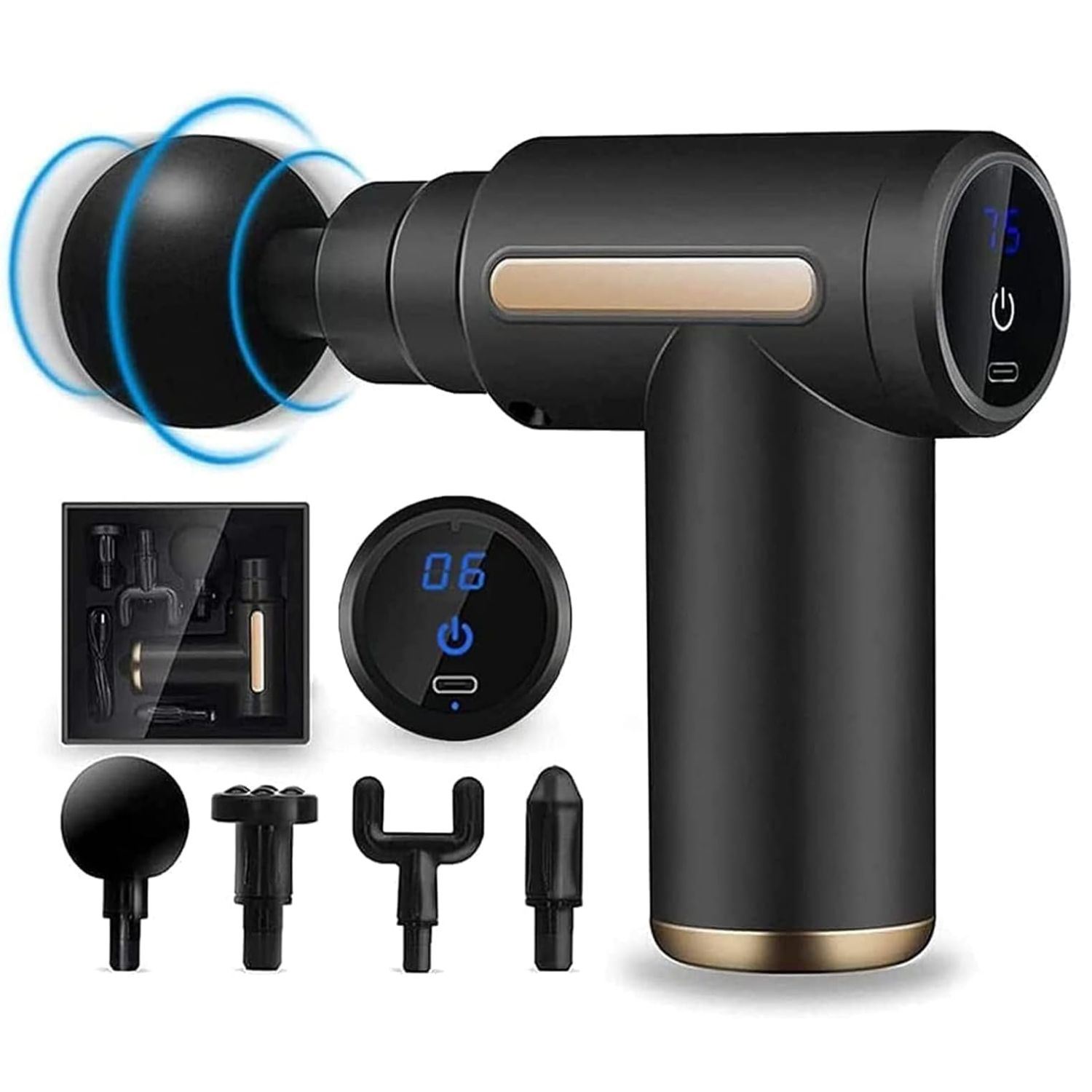 Pistola Muscular Compacta 6 Velocidades Recargable USB, Alivio de Dolores en Cuello, Espalda, Piernas, Pies, Brazos y Hombros