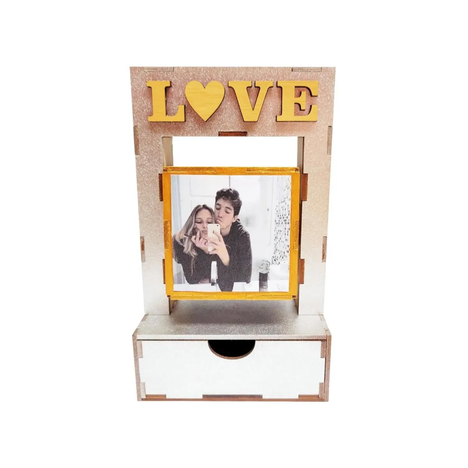 Cubo Porta-Fotos con cajón - Plateado