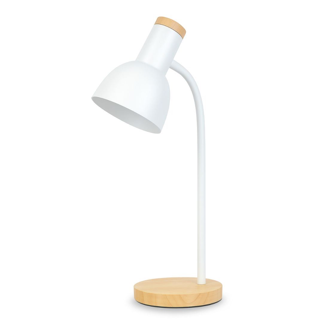 Lámpara de Escritorio LED 40W con Base de Madera Luz Blanca E27 y Cable con Interruptor