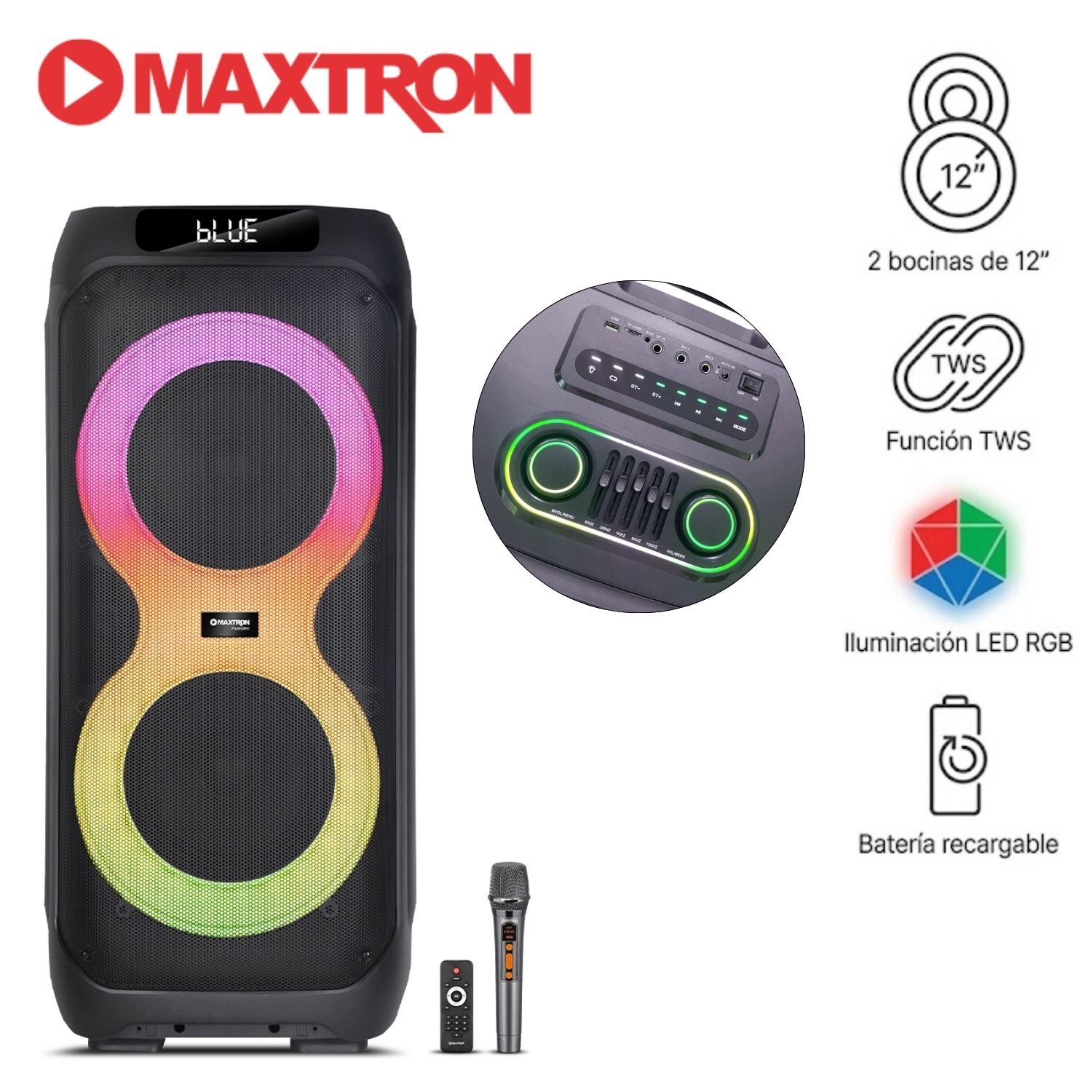 Torre de Sonido Maxtron Furore MX 1207 TWS BT USB con Ecualizador Gráfico 01 MICRO