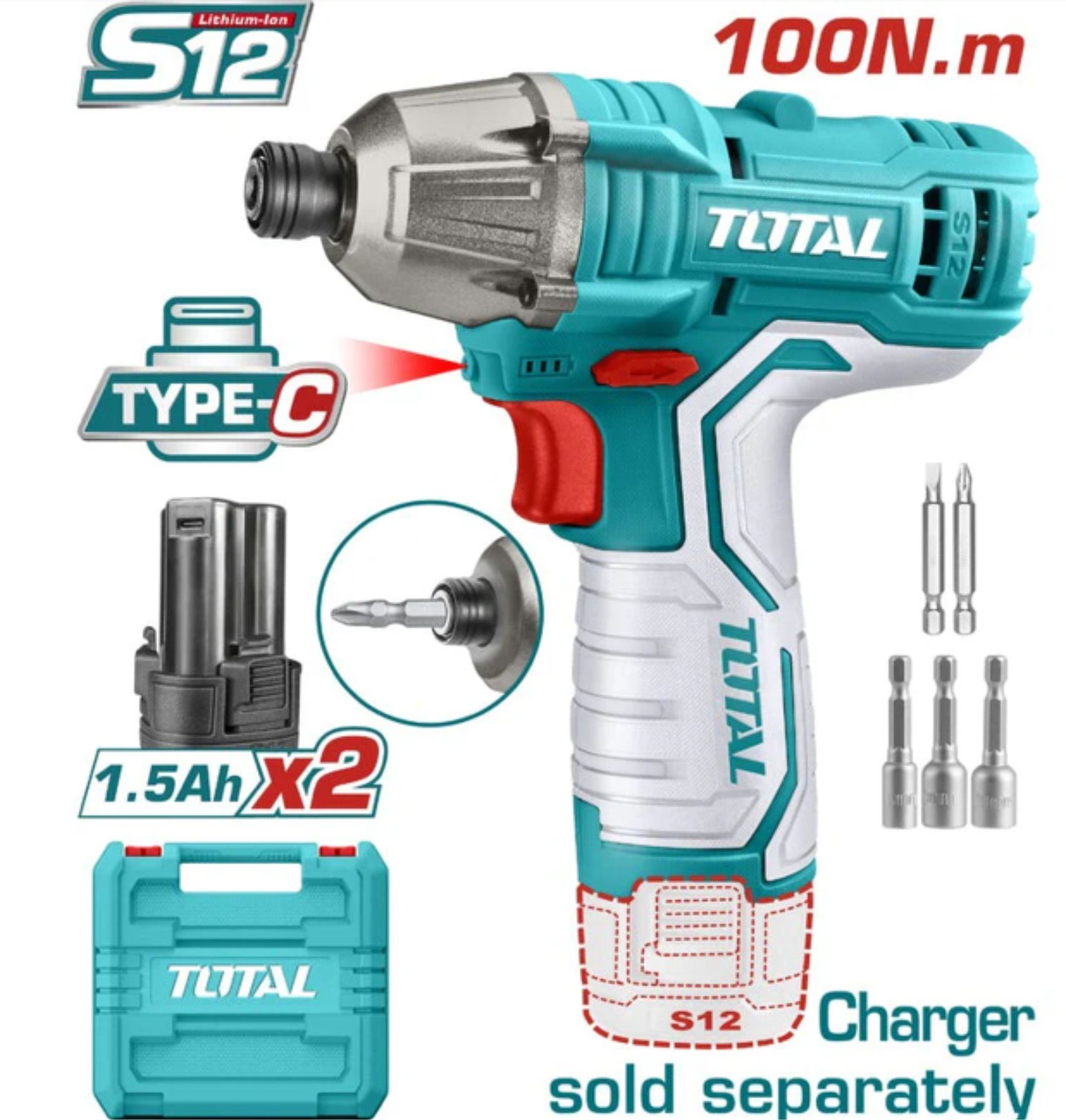 Destornillador de Impacto 100nm 12v Total TIRLI12015