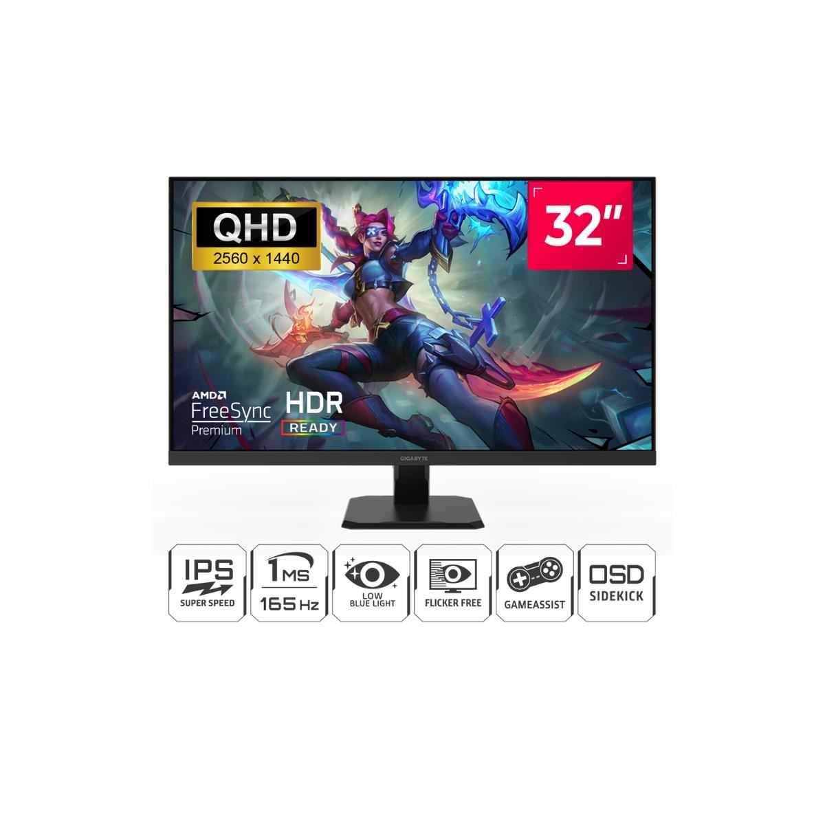 MONITOR GAMING GIGABYTE 32" QHD IPS 2K 165Hz HDMI