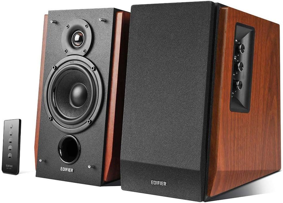 Edifier R1700BT Altavoces Bluetooth 2.0 Activos 66W RMS – Parlantes HiFi de Estantería con Entrada RCA y Control Lateral, Acabado en Madera - Marrón
