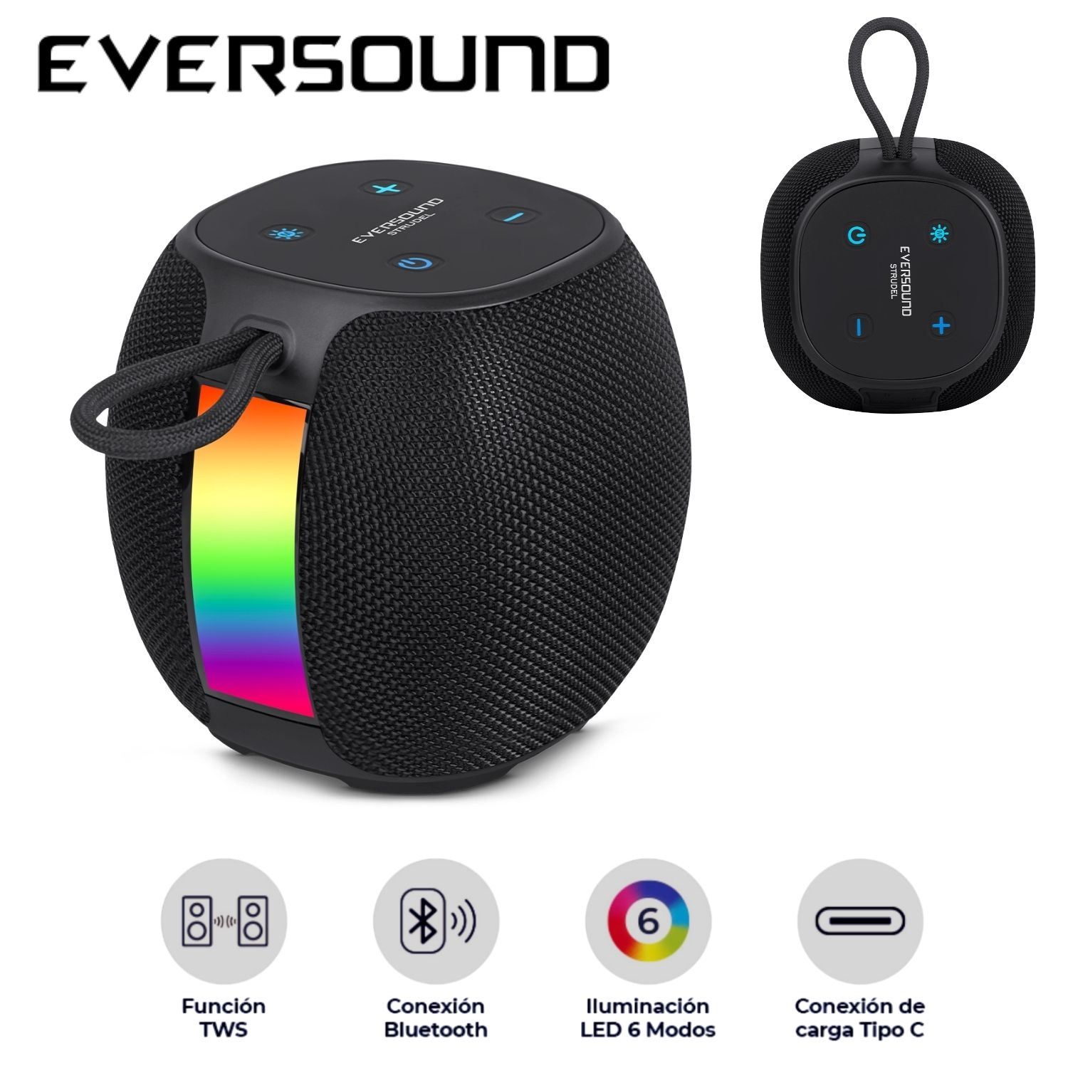 Parlante Eversound EV 500 Strudel BT USB TWS Luces RGB