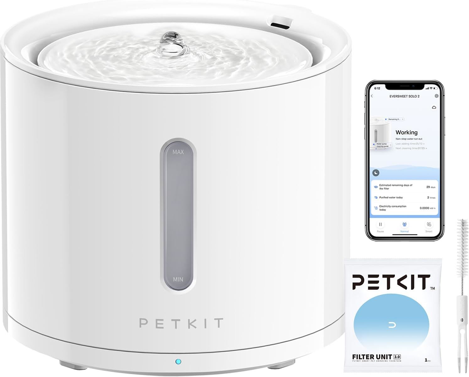 PETKIT Eversweet Solo 2 Fuente de Agua para Gatos y Perros | 2L, Ultra Silenciosa (<25dB), Bomba Inalámbrica, Filtro de Carbón y 3 Modos Inteligentes - Blanco