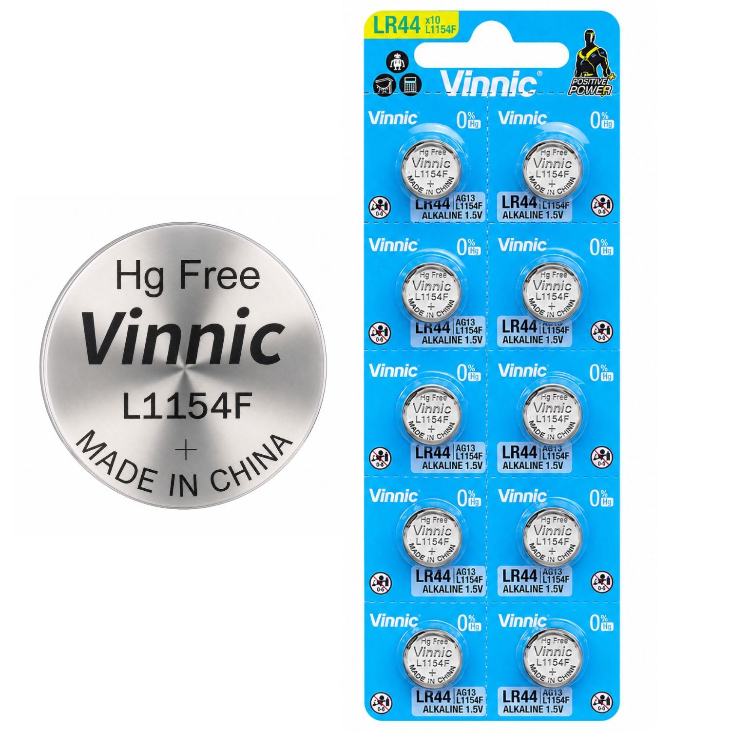 Pilas Alcalinas Tipo Botón LR44 AG13 L1154F Vinnic 1.5V Pack x10