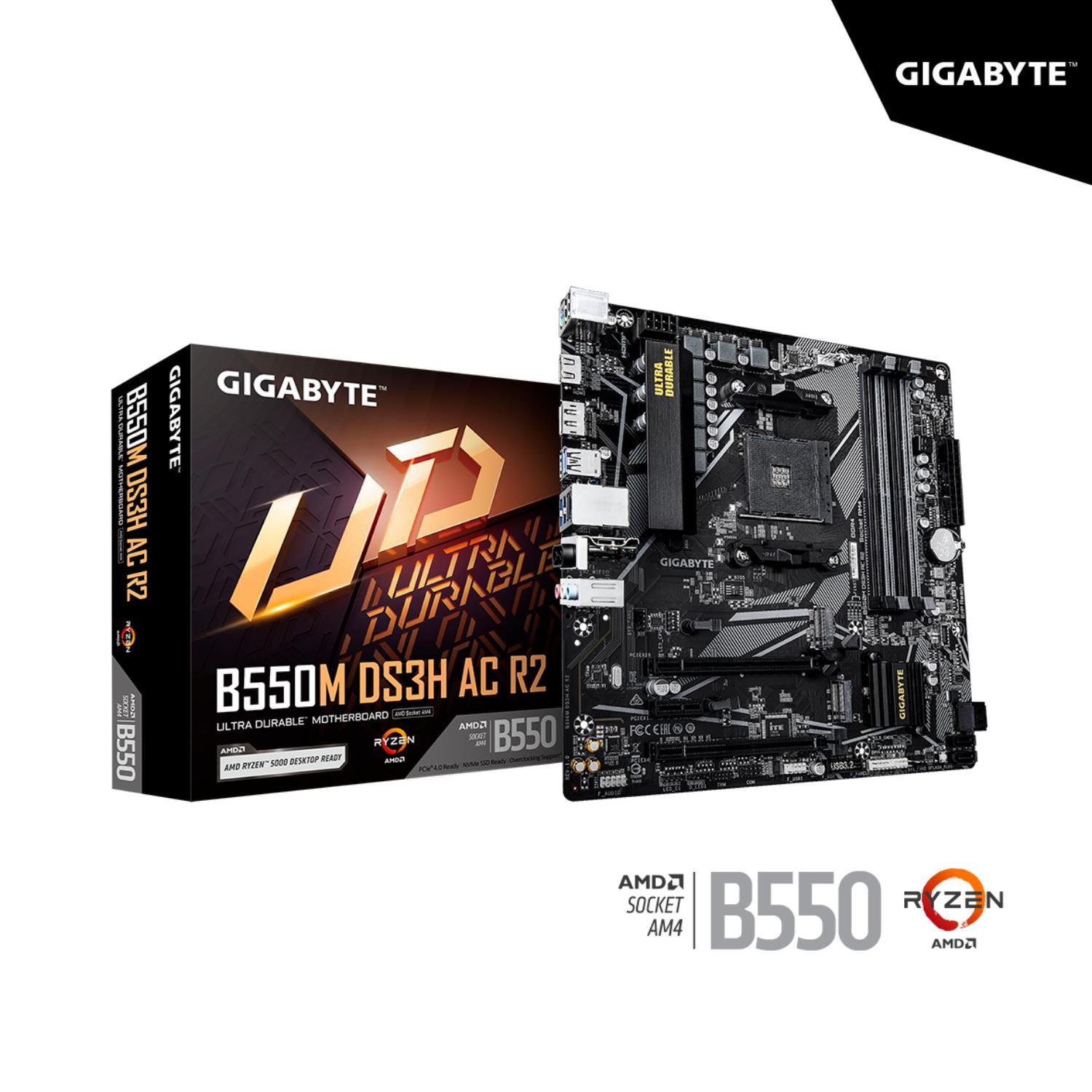 PLACA GIGABYTE B550M DS3H AC R2 Chipset AMD B550 Socket AMD AM4 4DDR4 Soport. 128GB HDMI DP Micro ATX