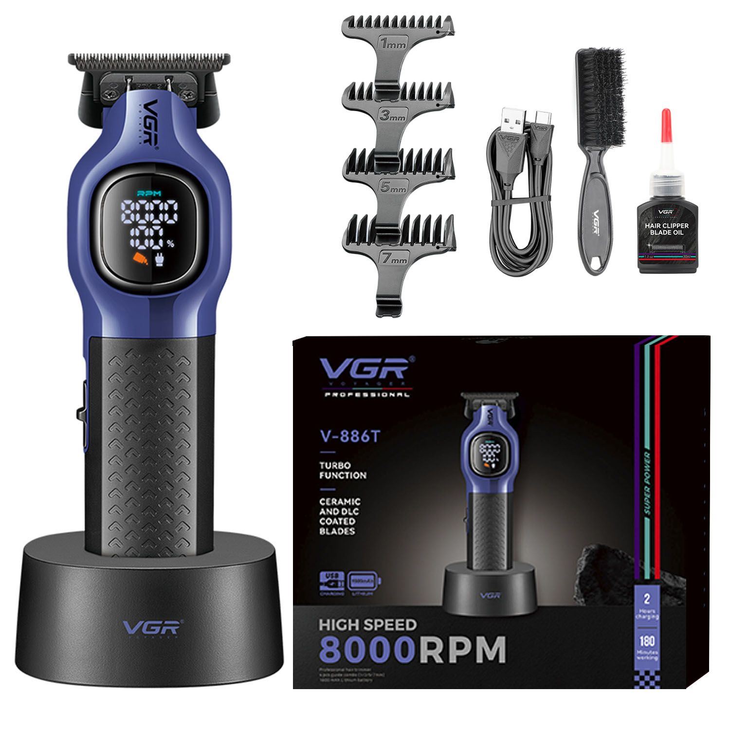 Trimmer Profesional Inalambrico Para Barba Y Cabello Con Pantalla Digital Motor 8000RPM Corte De Alta Precisión