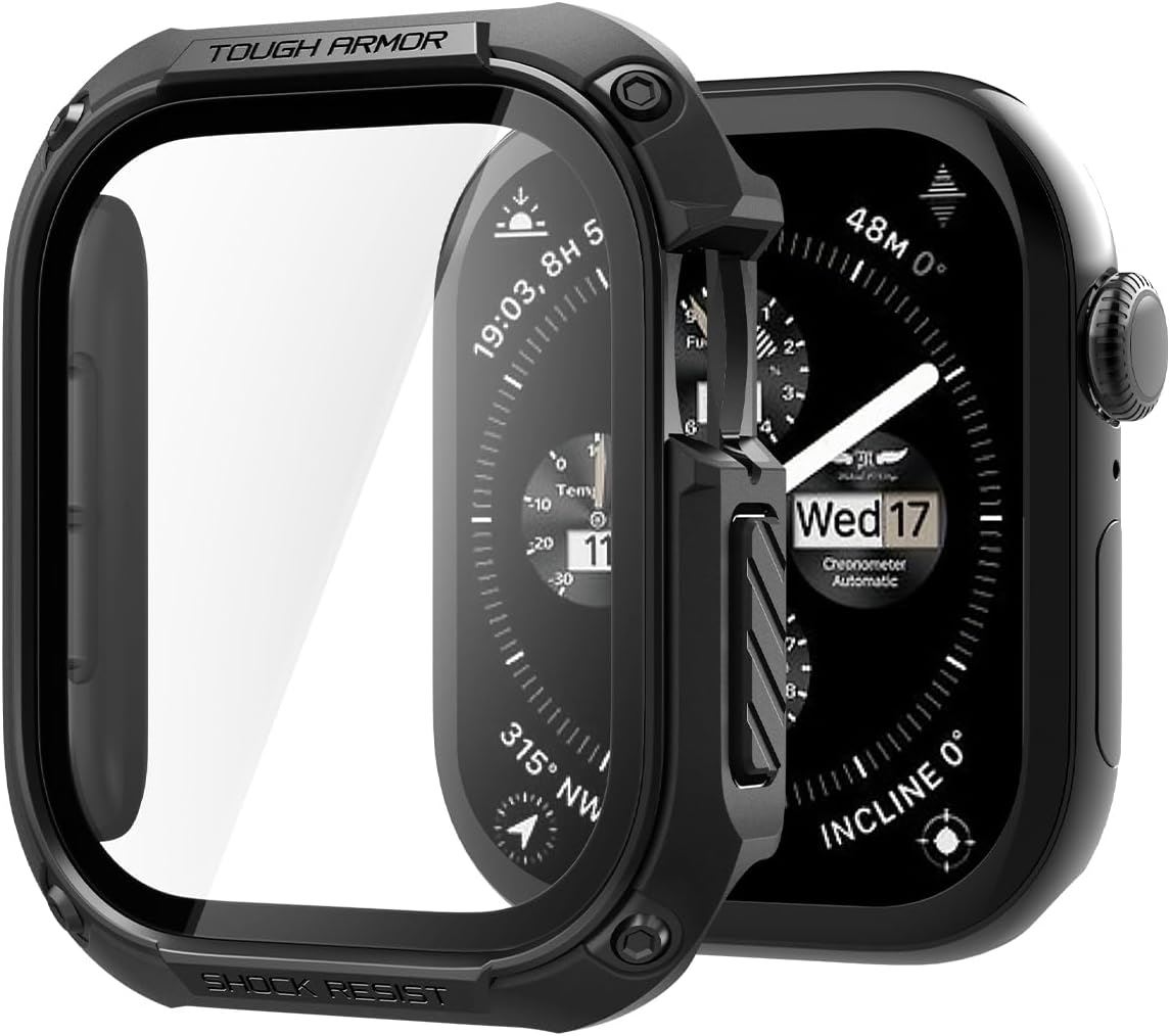 Spigen Tough Armor Funda para Apple Watch Series 11/10 46mm con Vidrio Templado Negro