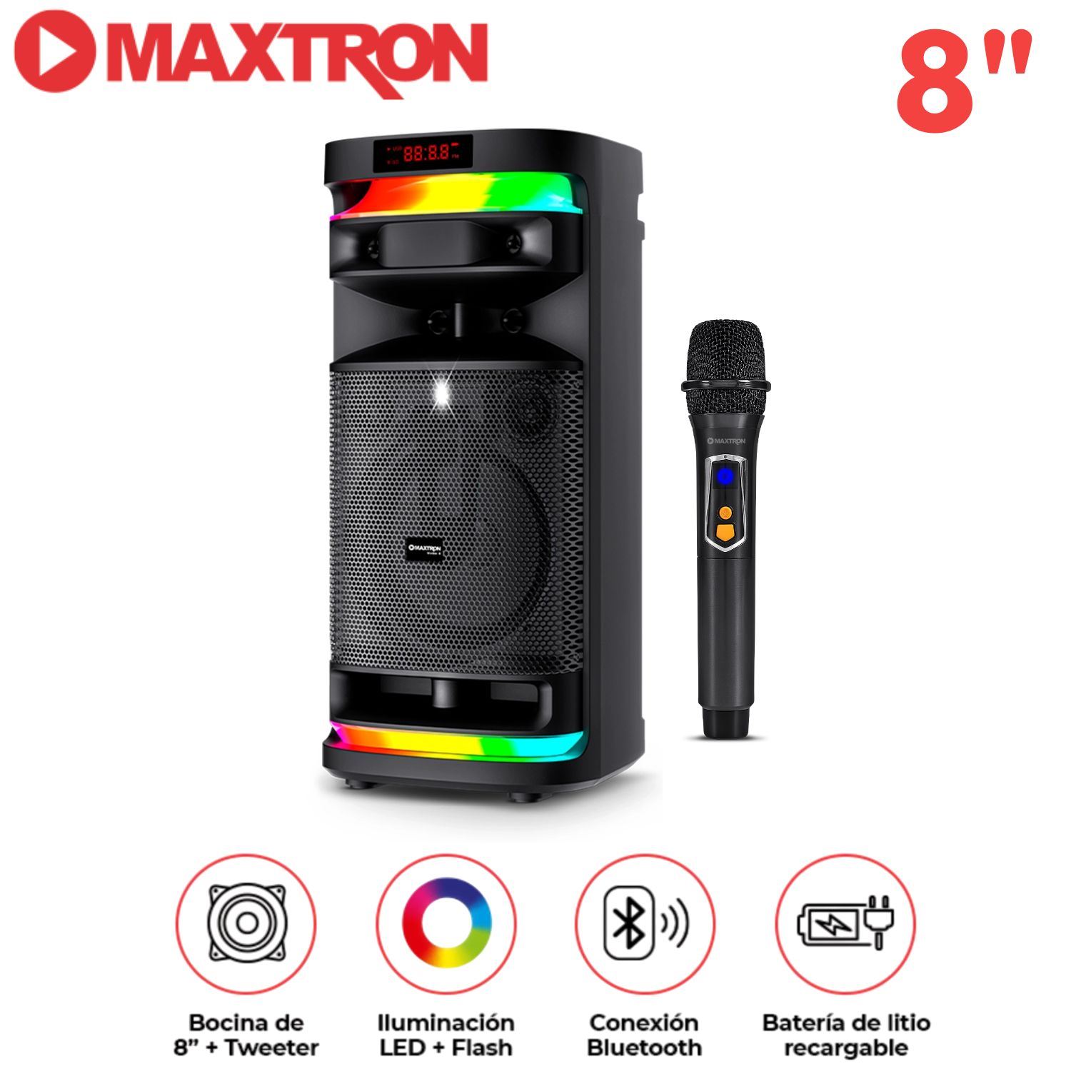 Torre de Sonido Maxtron Mx 821 Stellar 01 Bocina 8 pulgadas 01 Micrófono Función DSP