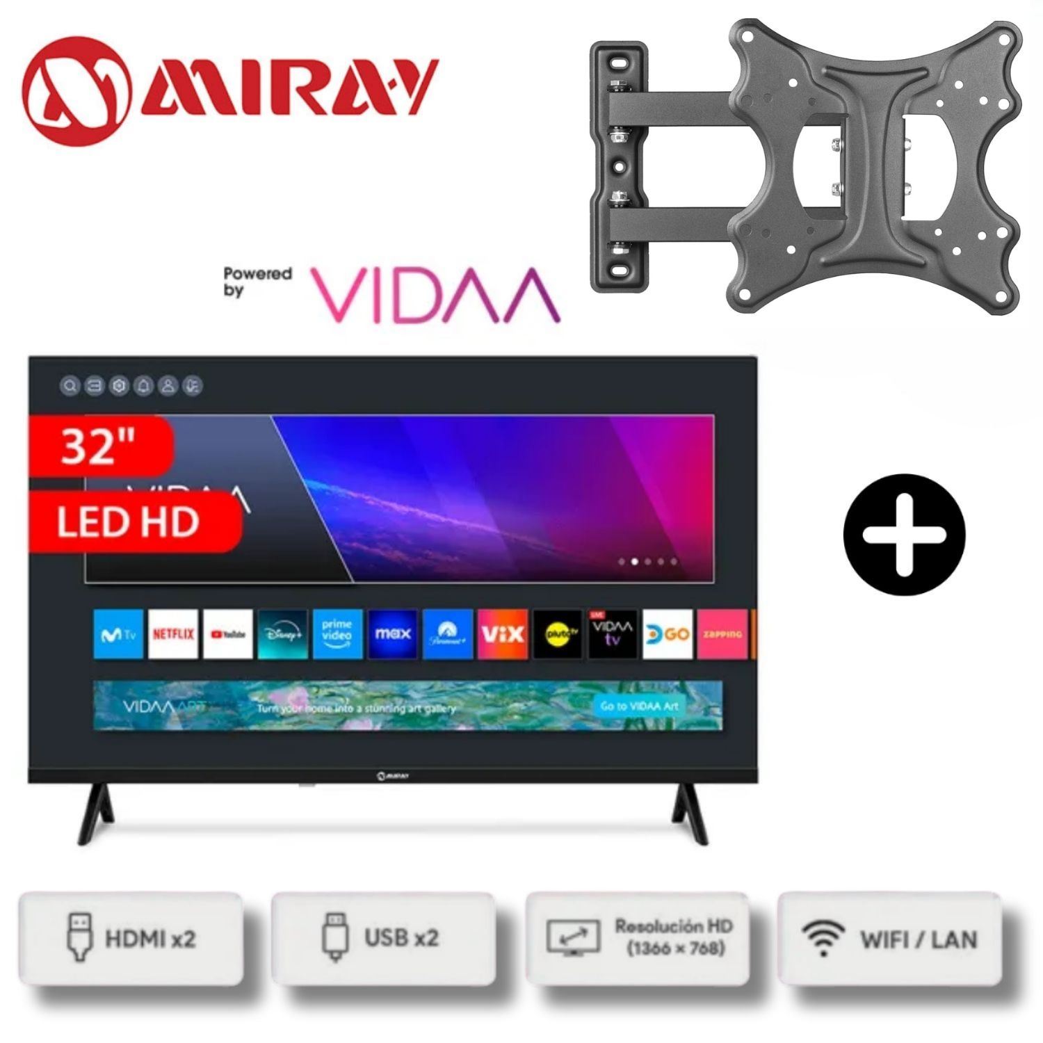 Pack completo Televisor Miray MS32-E205 LED HD Smart 32 + Rack