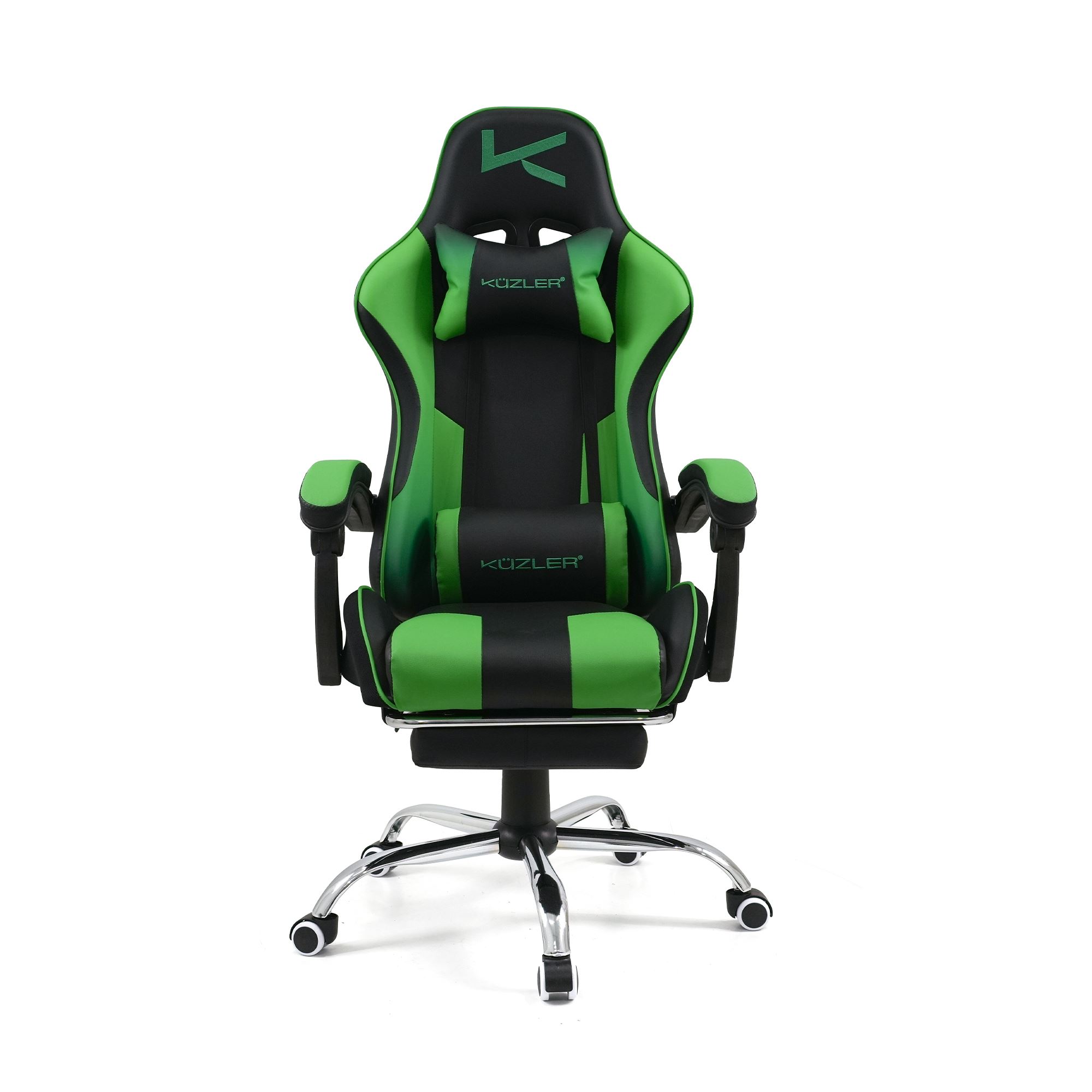 Silla Gamer Kuzler Verde Masajeador Lumbar Reposapiés y Base Metálica RIK-101G