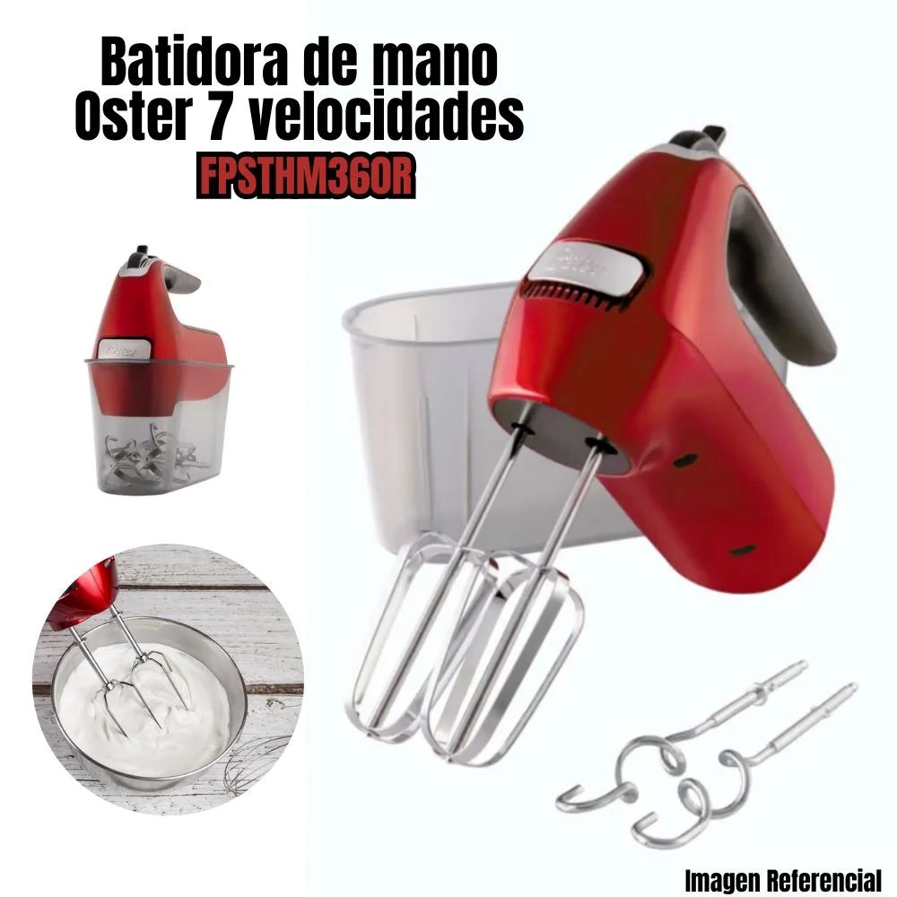 BATIDORA DE MANO OSTER 7 VEL + TURBO FPSTHM360R ROJO