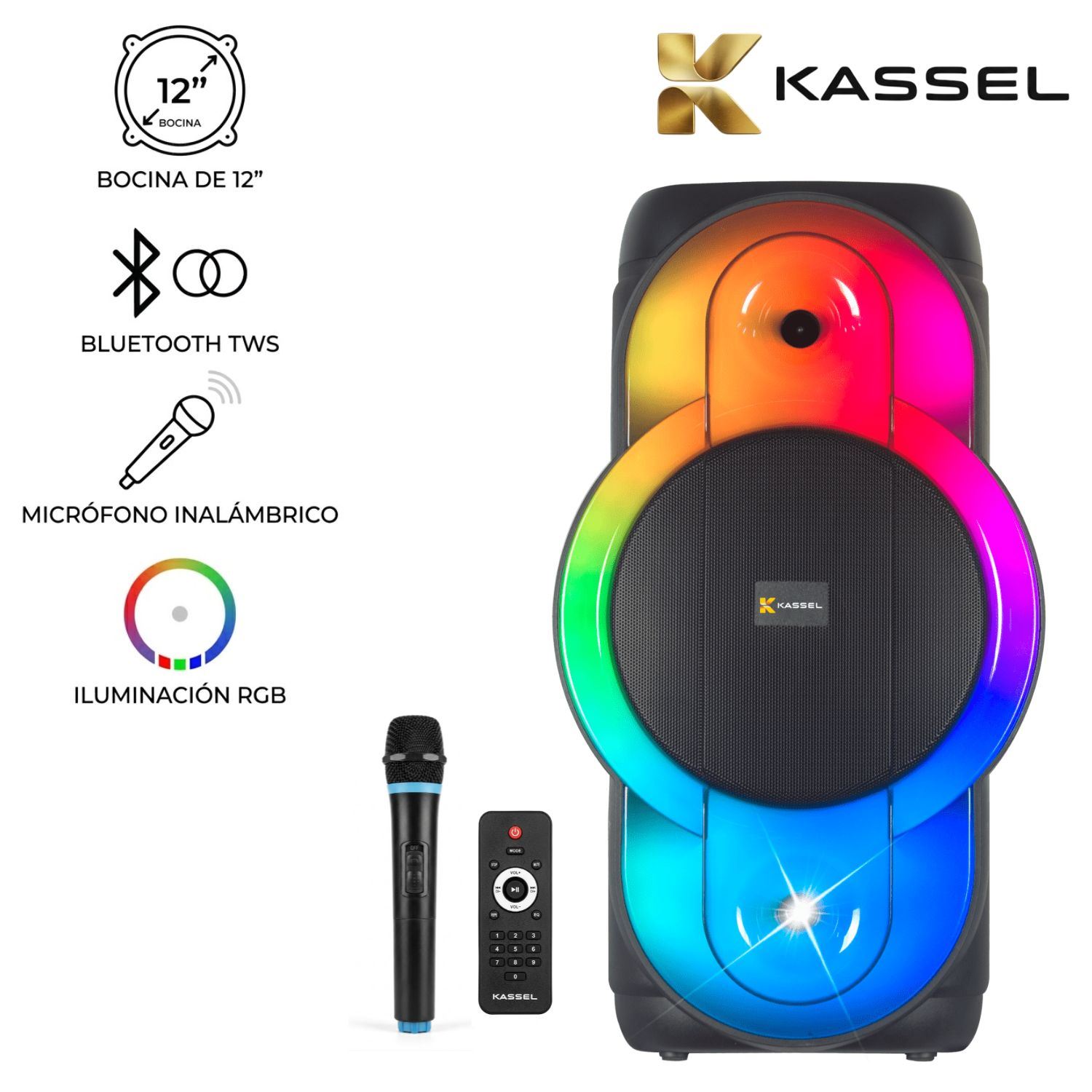 Parlante Portátil Kassel K1214 Boufer 12" USB BT TWS 01 MICRÓFONO