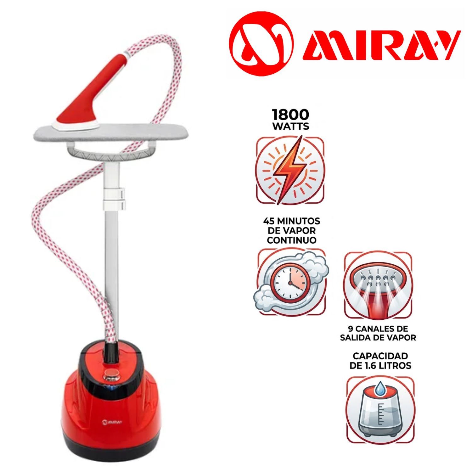 Vaporizador de Pedestal Miray VPM-10 1800 Watts y tanque 1.6 Litros Rojo
