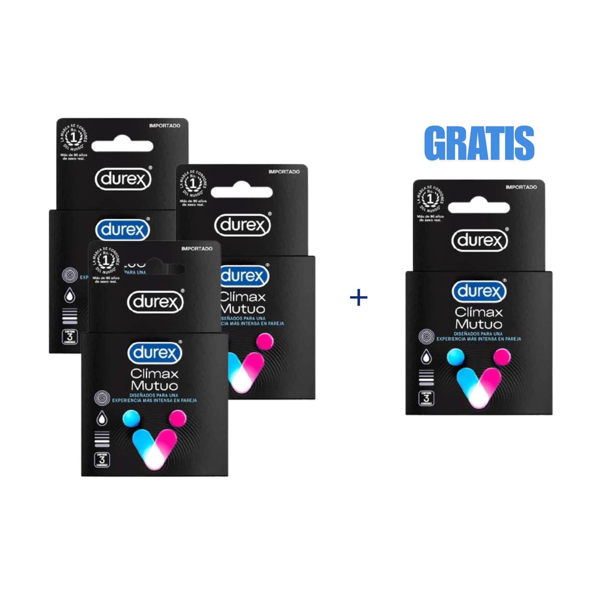 Pack x 3 Cajas Durex Preservativo Clímax Mutuo 3 unid + 1 Regalo (12 unids)