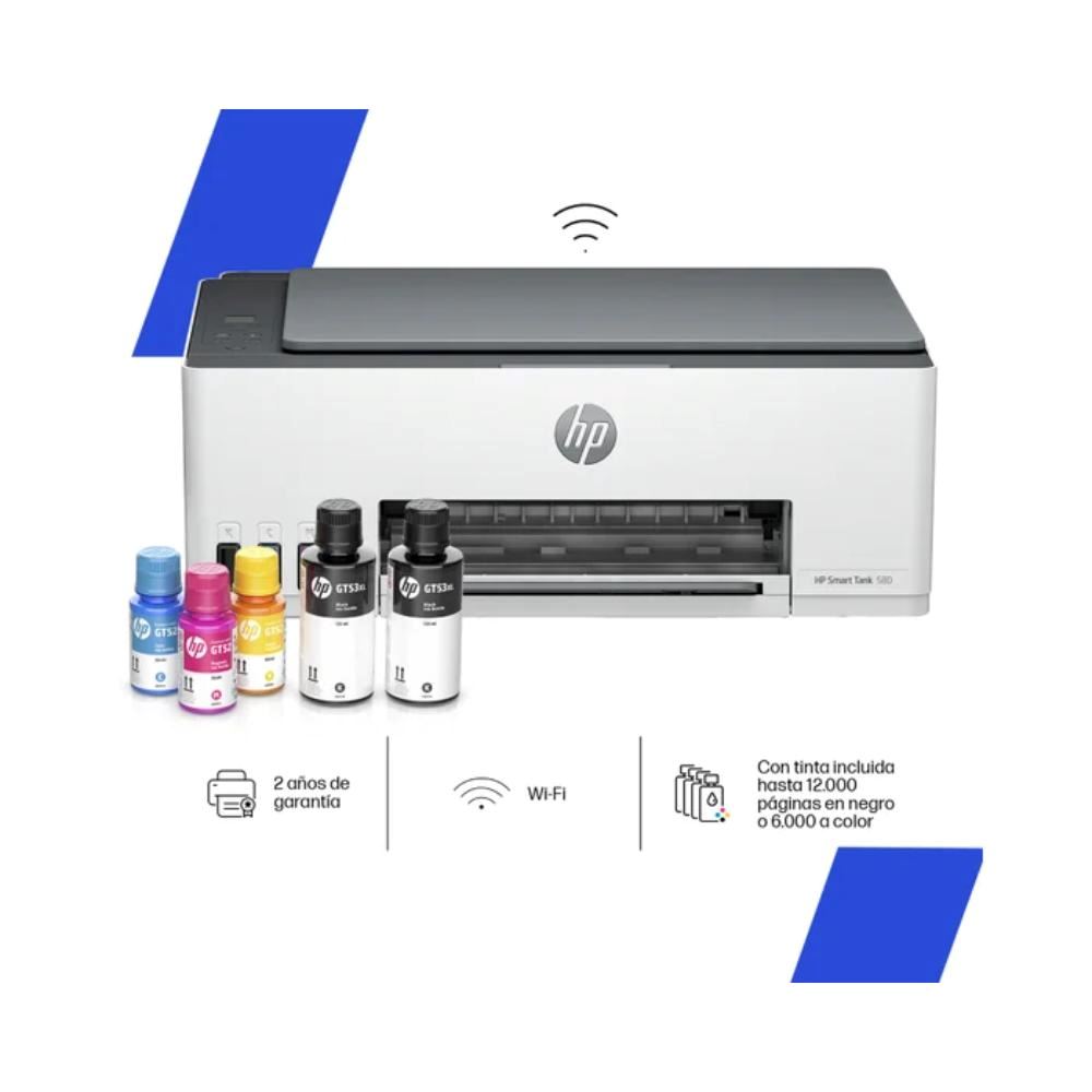 Impresora Multifuncional HP Smart Tank 580 Wi-Fi, Color - Blanco