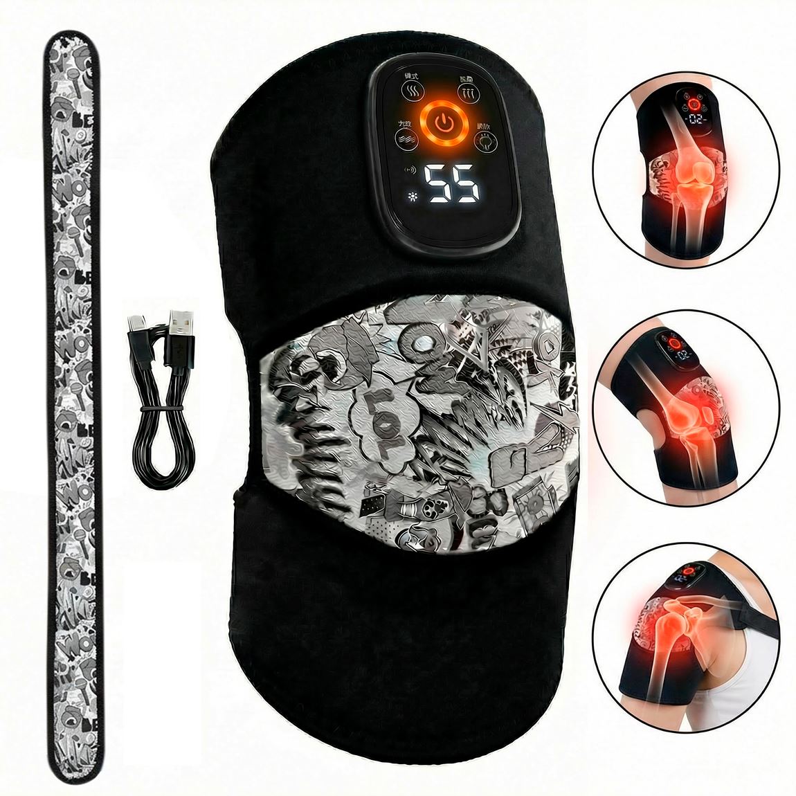 Masajeador 3 en 1 (Rodilla, Codo y Hombro) con Compresión de Aire + Calor 40–55°C + Vibración | Recargable USB-C