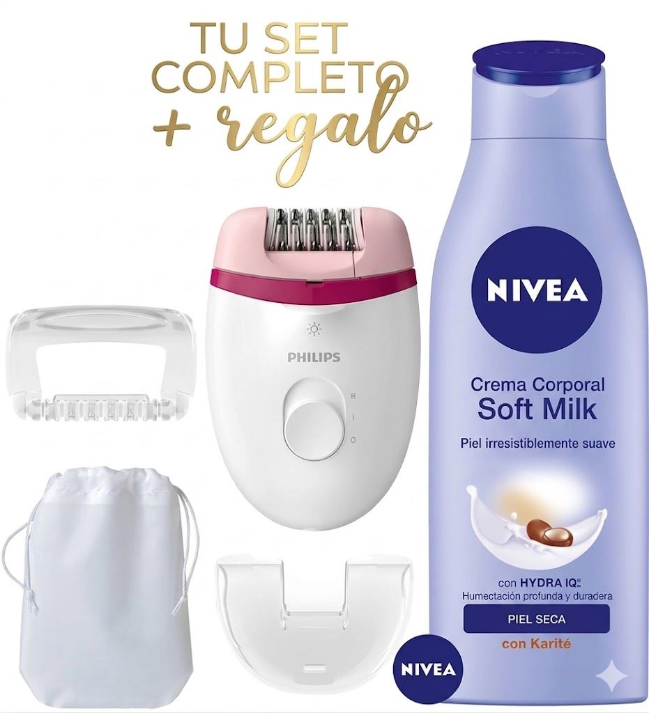 Depiladora Philips Satinelle Essential BRE255/00 + 3 Accesorios + Regalo Nivea Body Soft Milk Piel Seca 250 ml