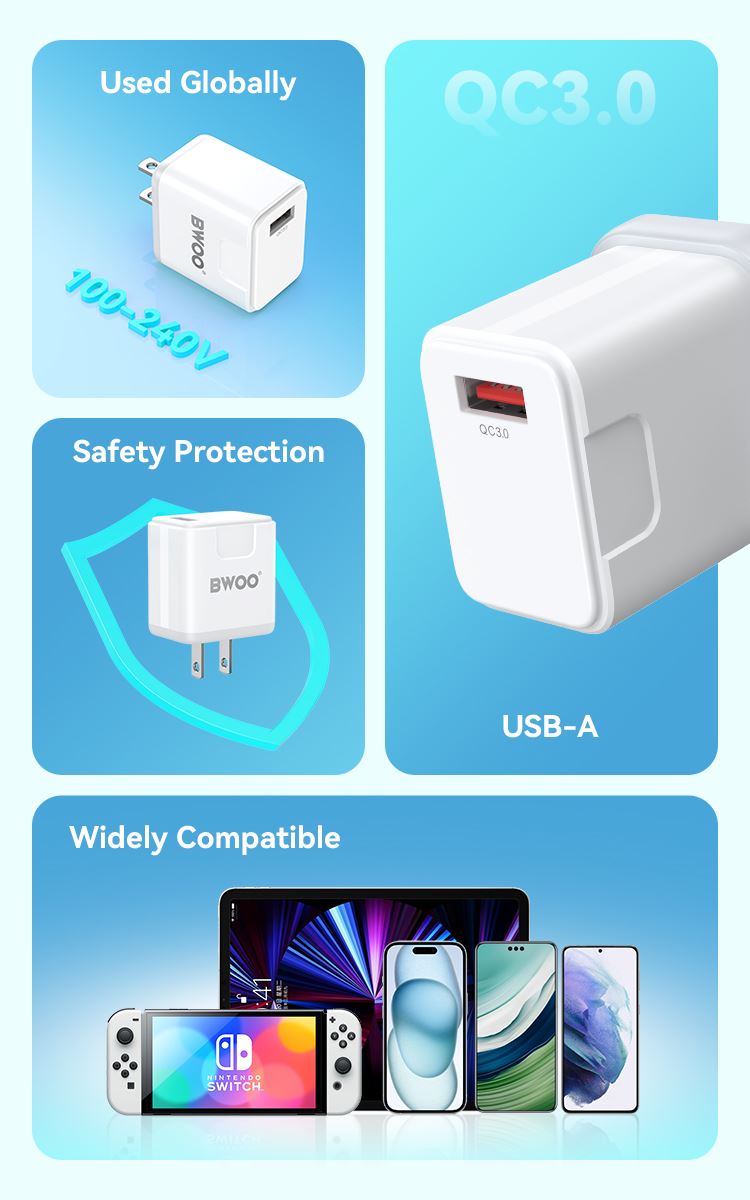 CARGADOR DE PARED 18W USB 3.0 iOS, ANDROID CDA168 BWOO