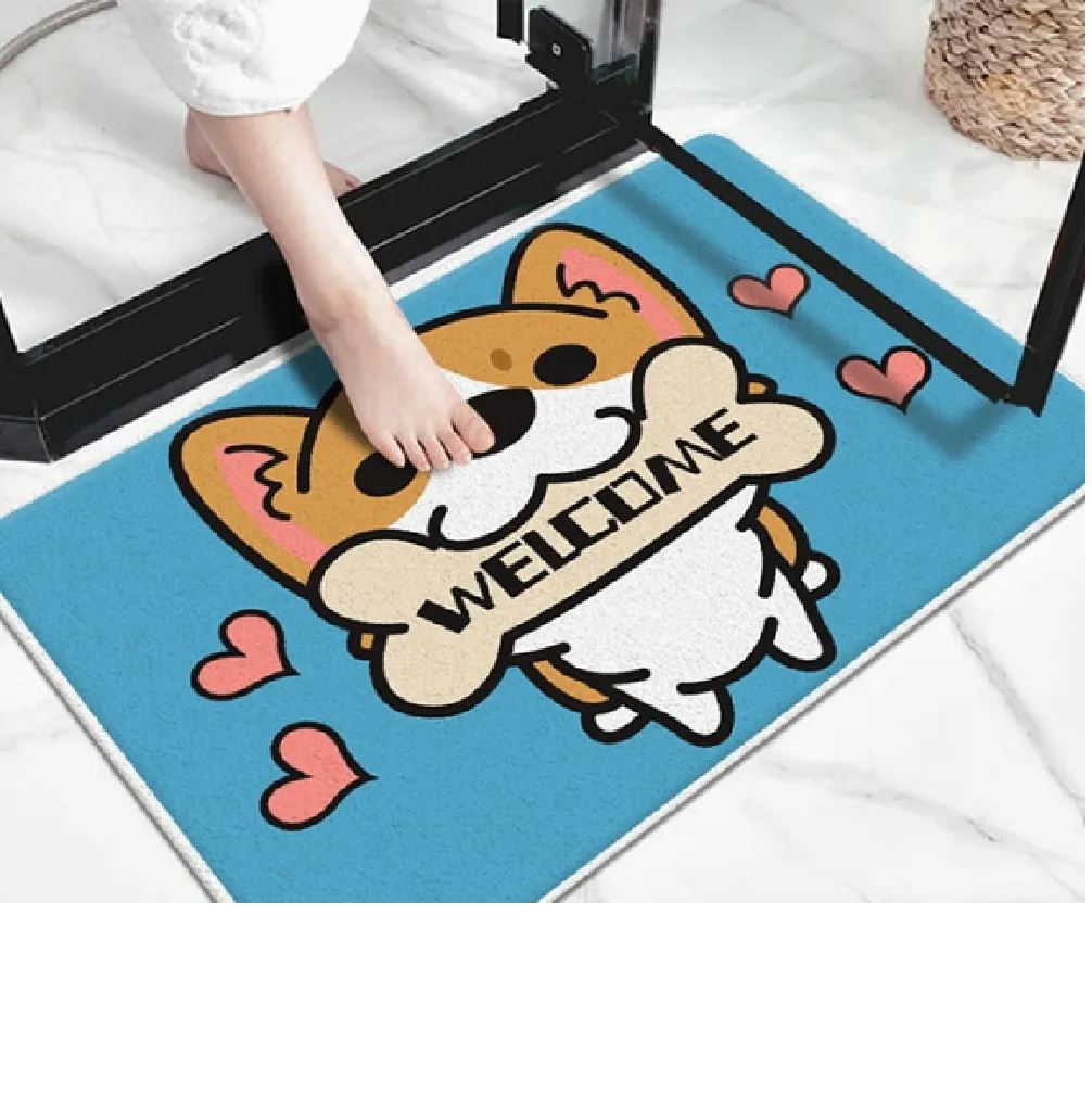 Alfombra decorativa para piso pet lover diseño corgi color turquesa