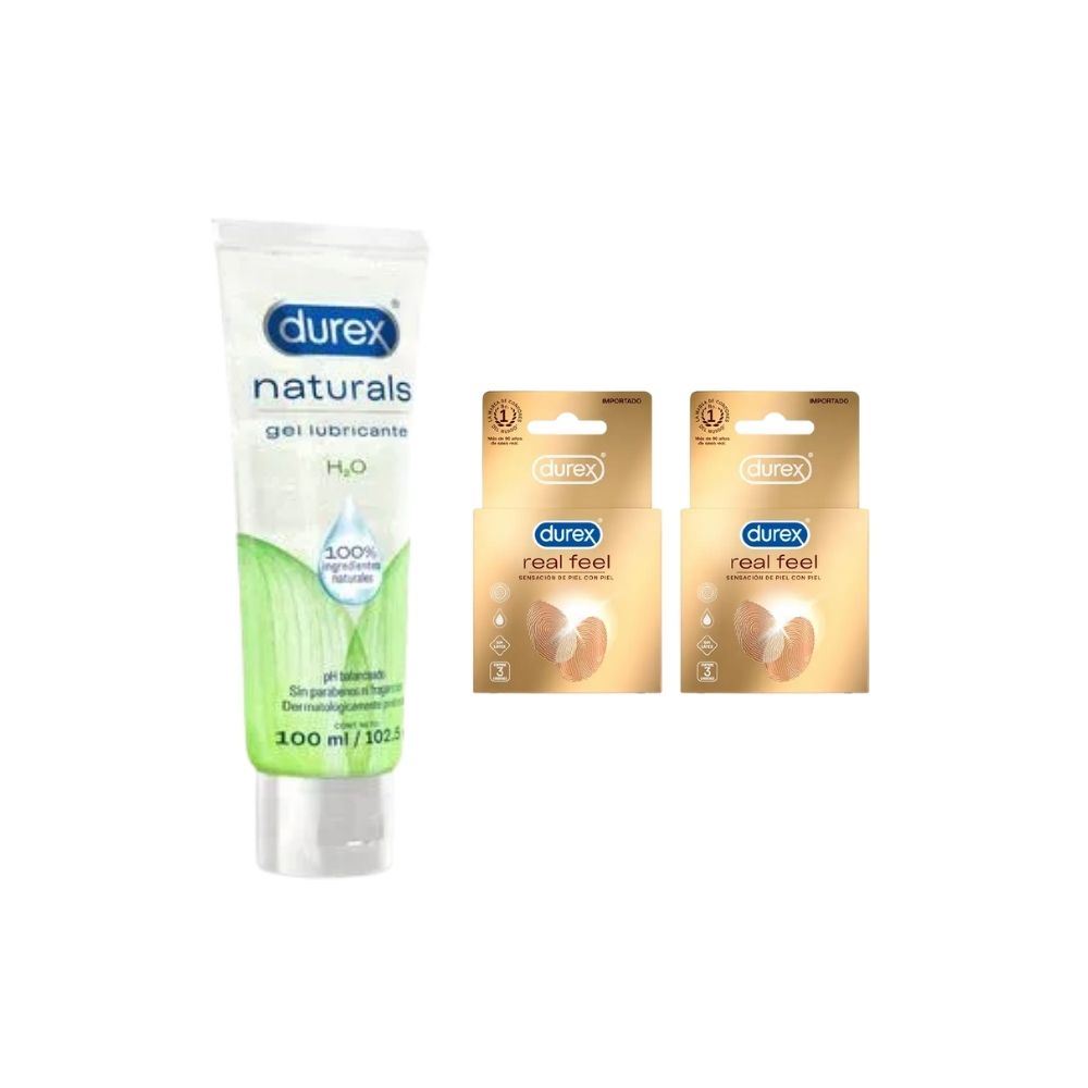 Pack Durex Naturals H2o Gel Lubricante 100 Ml 1 Und + Condones Durex Real Feel Sin Látex 2 Und