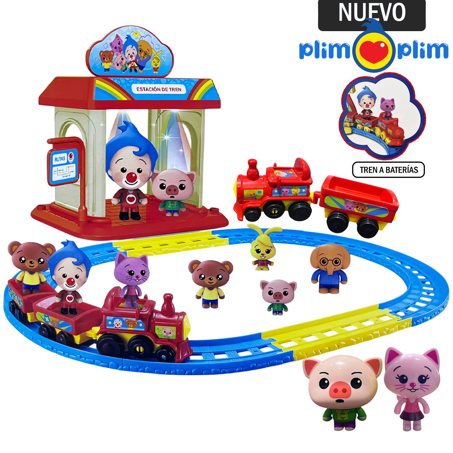 Juguete Set Estacionamiento Tren de Plim Plim con Luces y Sonido