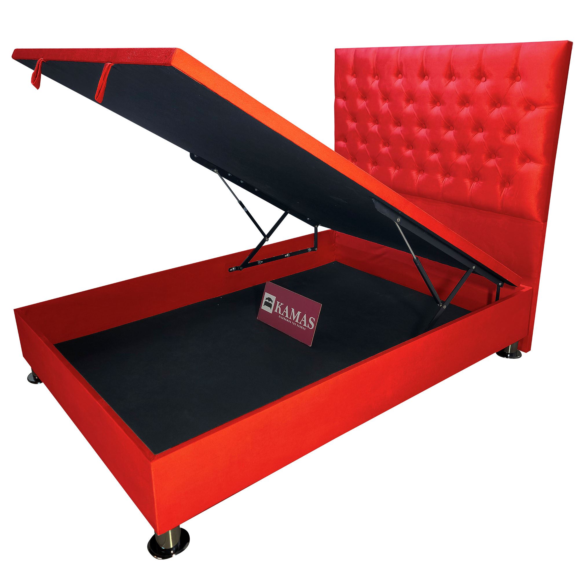 BOX ESPACIO AMERICANO 1 PLAZA Y MEDIA CON CABECERA PEDESTAL CAPITONEADO - ROJO