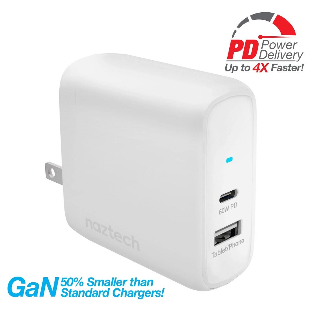 CARGADOR NAZTECH SPEEDMAX 68W PD GaN WALL CHARGER