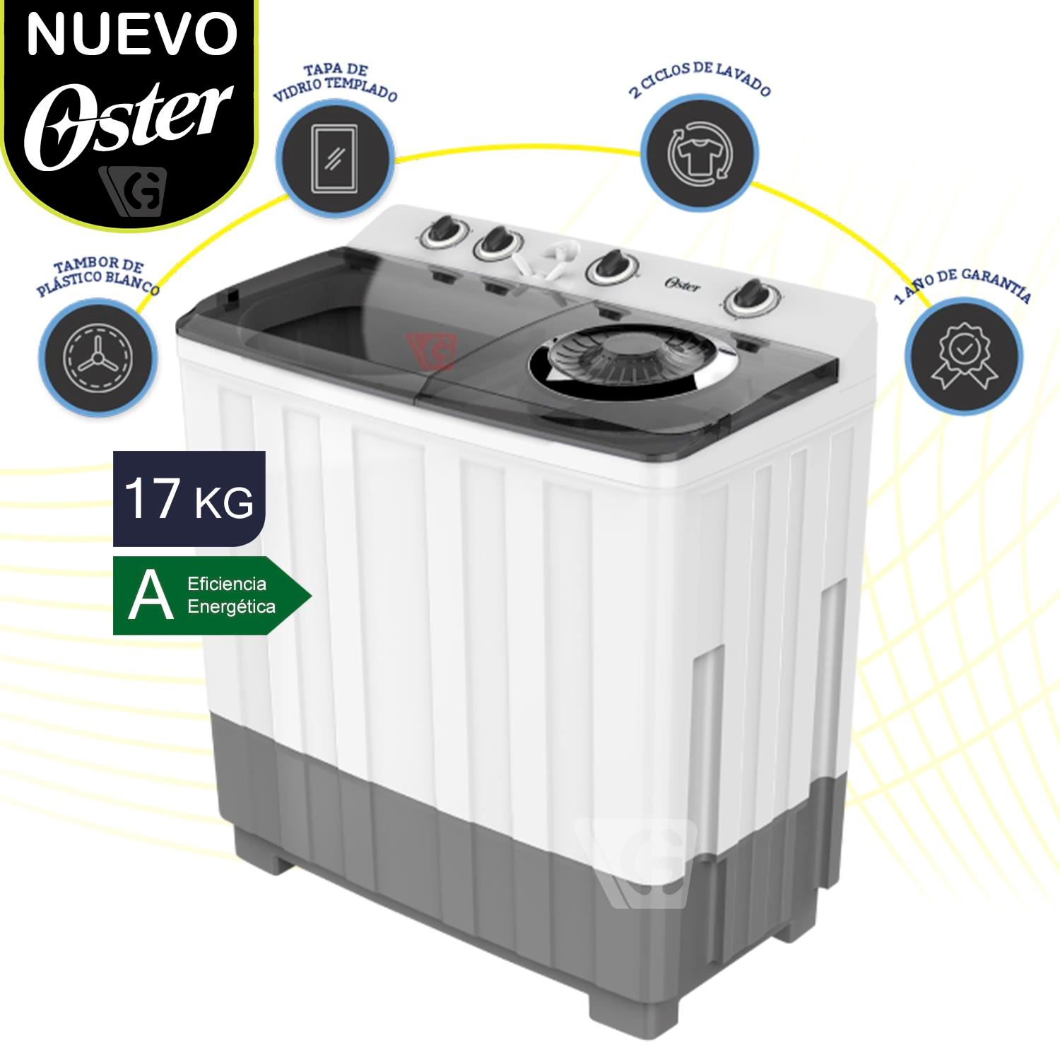 Lavadora semiautomática de 17 kg blanca Oster - OS-SAWMK0017W