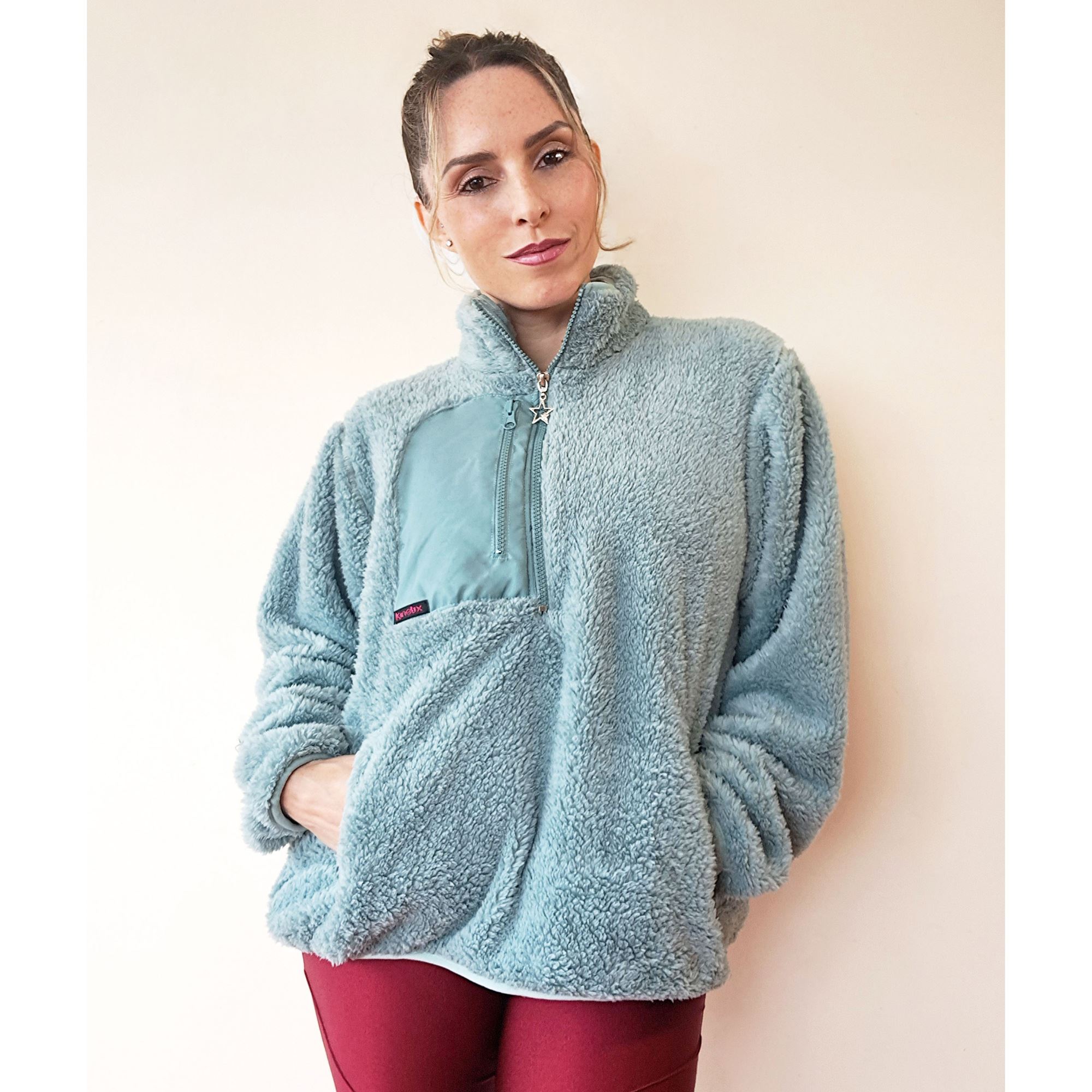 Casaca Polera Casual Kinetix Teddy Oversized Jade Mujer