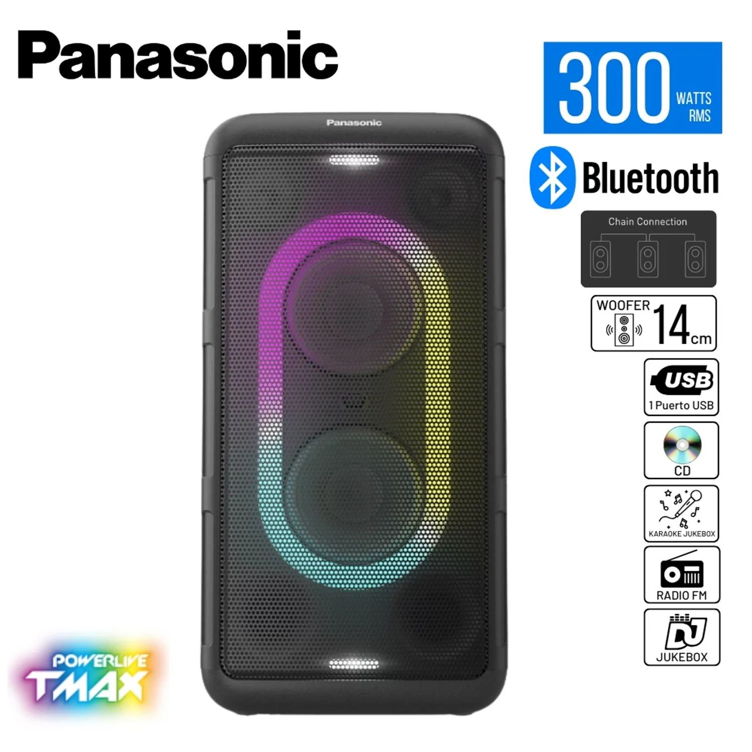 Equipo de Sonido Panasonic SC-TMAX15 One Box 300 Watts RMS - Negro