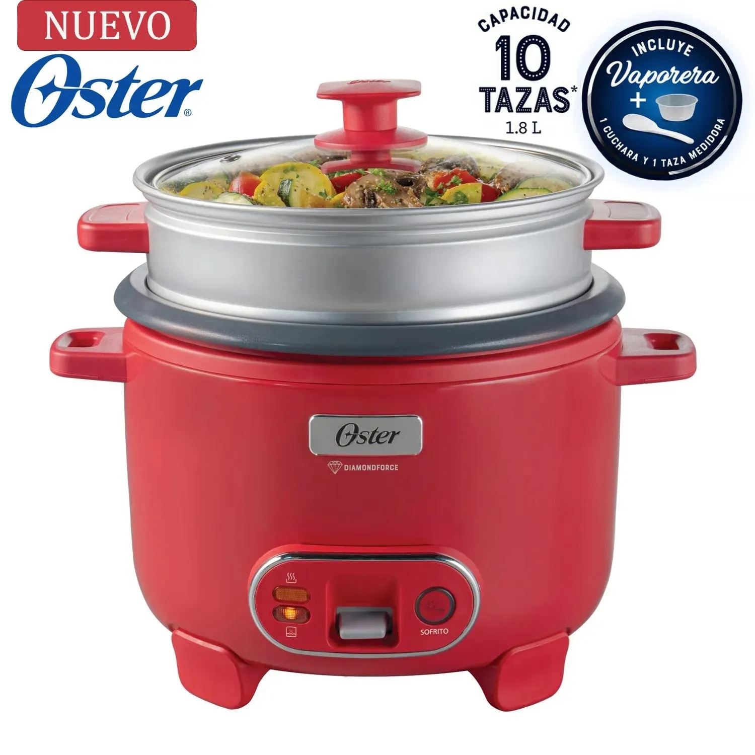 Olla Arrocera Oster 1.8L 3 en 1 Función de Sofrito Rojo CKSTRC10DFPNK