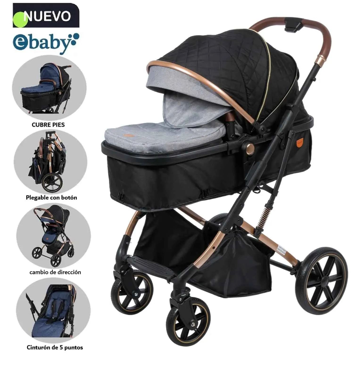 Coche Cuna Moisés de Lujo SATURNO EB126-1 Gris