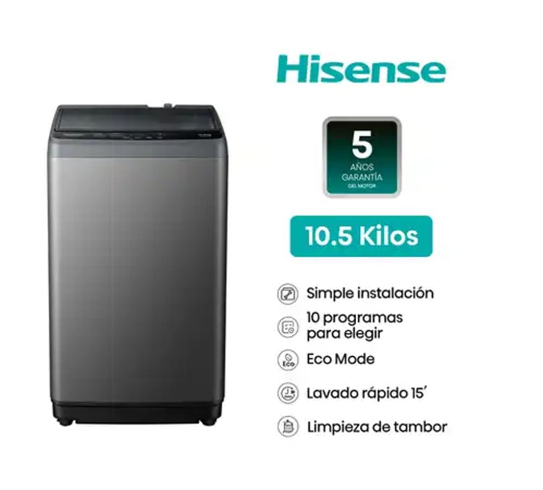 Lavadora Hisense 10.5 kg Carga Superior Automática WT1D1030UT