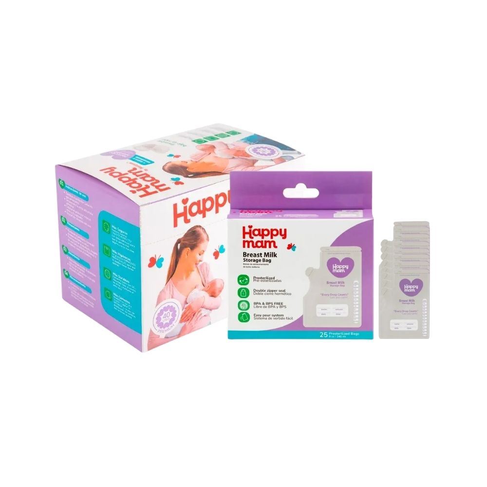 Pack Happymam Bolsas De Almacenamiento De Leche Materna 25 Und + Protector Mamario Happymam 40 Und
