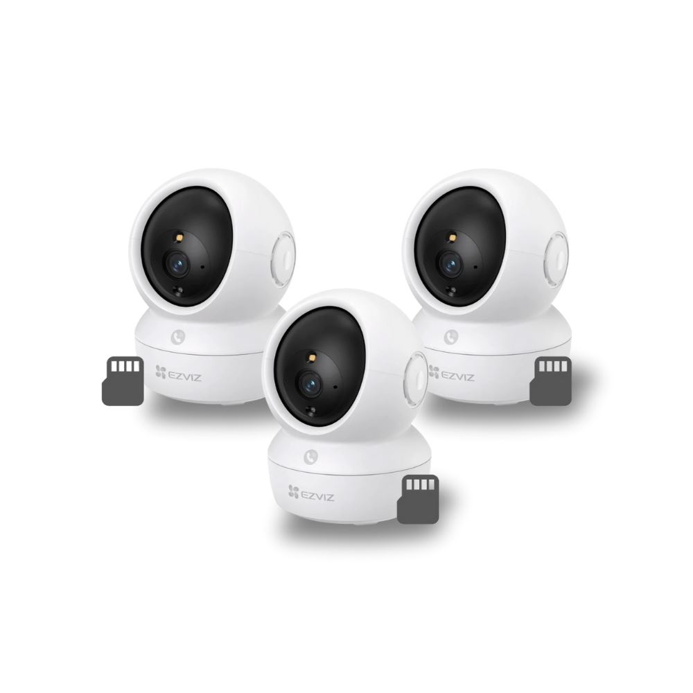 KIT 3 CAMARAS DE SEGURIDAD EZVIZ H6C PRO 2K 3MP + MEMORIA MICROSD 128GB DE REGALO