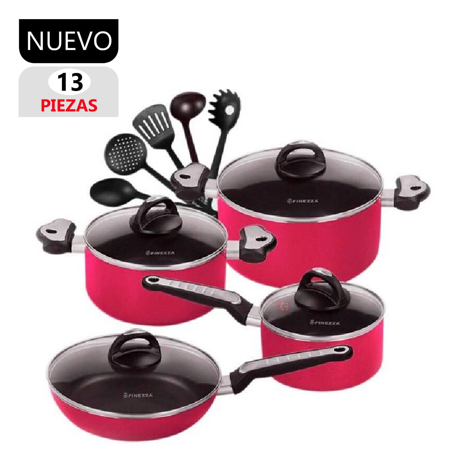 Set de Ollas Antiadherentes Finezza FZ-1612T Fucsia