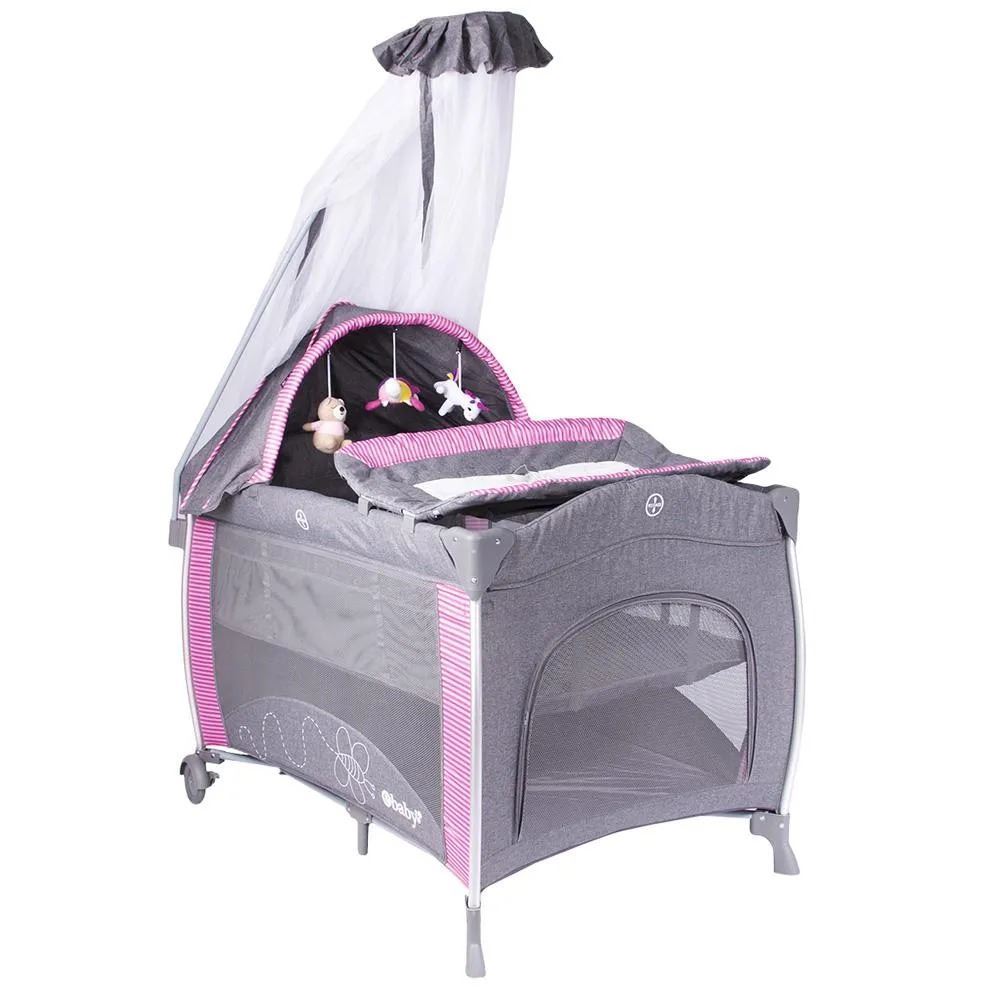 Cuna Corral Aluminio NOA 780 Con Tul Reina Rosado