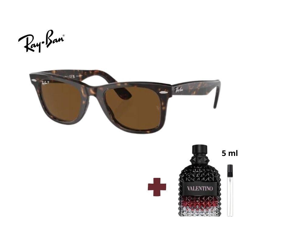 PACK DUO Lentes Wayfarer RB2140 polarizado marrón + Decants perfume Valentino Garavani Uomo Born in Roma EDP 5ml