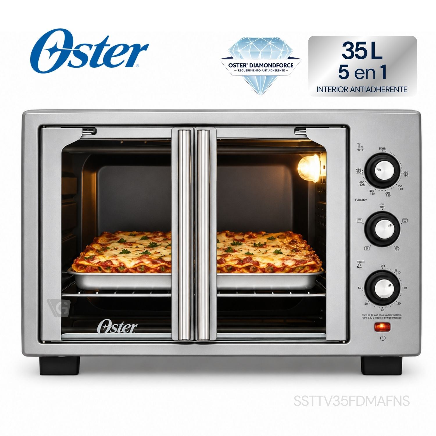 Horno con freidora de aire Oster® de 35 litros, puertas francesas, TSSTTV35FDMAFNS