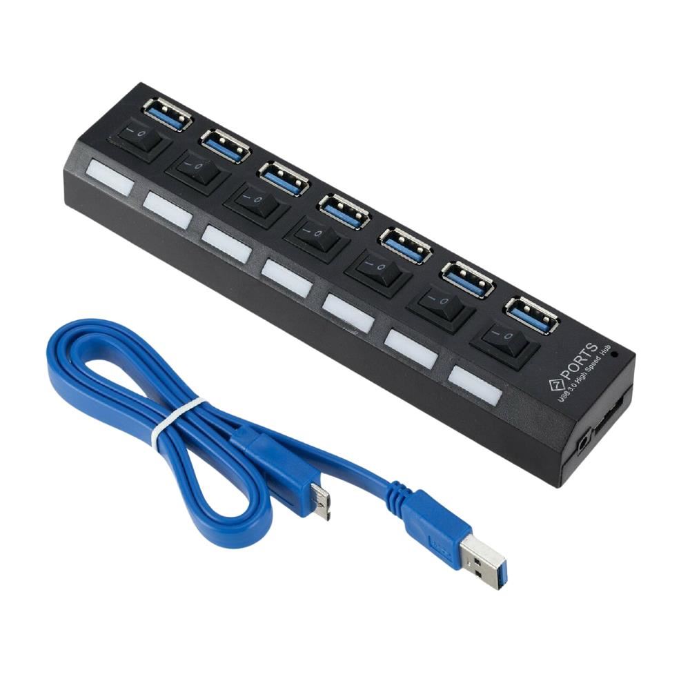 HUB USB 3.0 de 7 Puertos Con Interruptor individual 5Gbps
