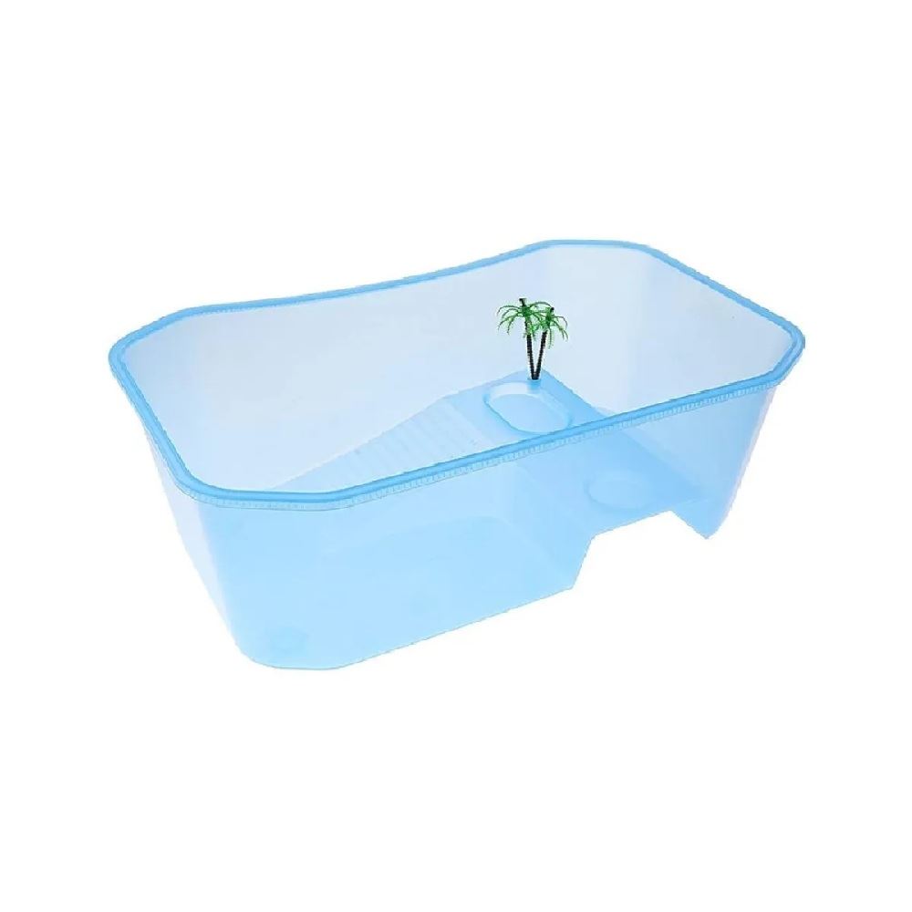 Tortuguero de plástico PVC tipo isla pequeño con rampa y palmera
