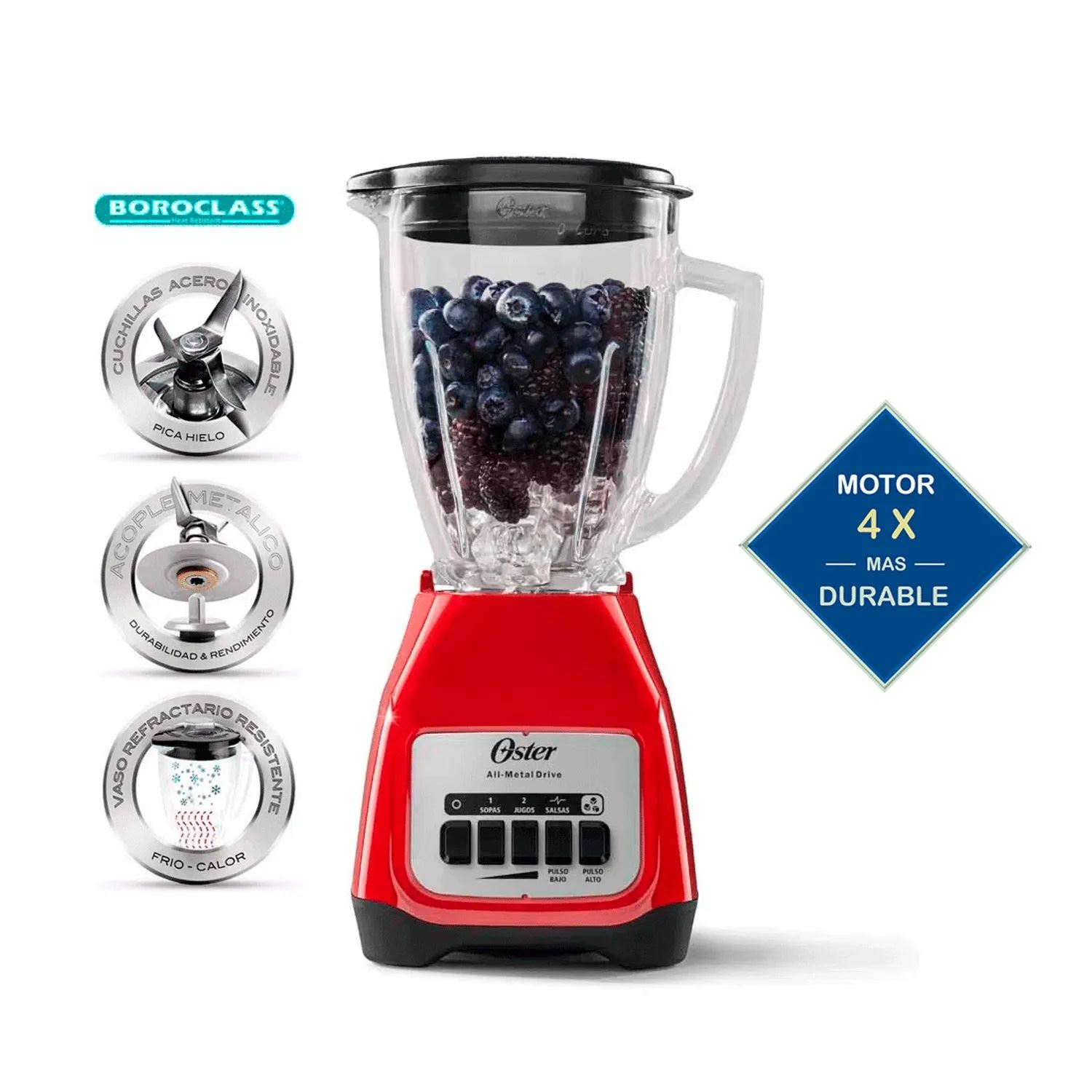 Licuadora 2 Velocidades mas Pulso Oster BLSTKAG-RPB Rojo