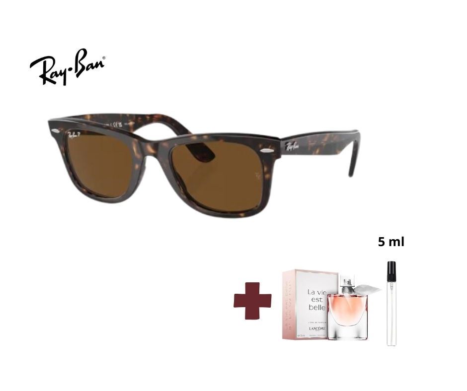 PACK DUO Lentes Wayfarer RB2140 Polarizado marrón + Decants Perfume La Vie Est Belle Lancôme EDP 5ml