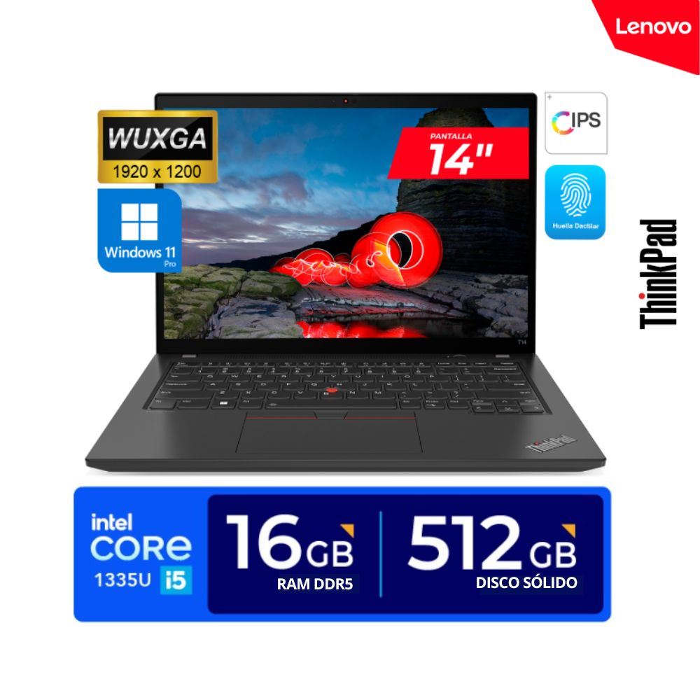 LAPTOP LENOVO ThinkPad T14 14″ WUXGA IPS Core i5-1335U 16GB DDR5 512GB Win11 PRO